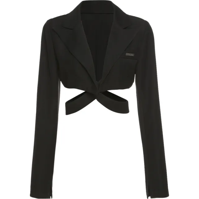 Black Suit Jacket Women's Short Loose Fitting Casual Top Black - Shop at LoveMi