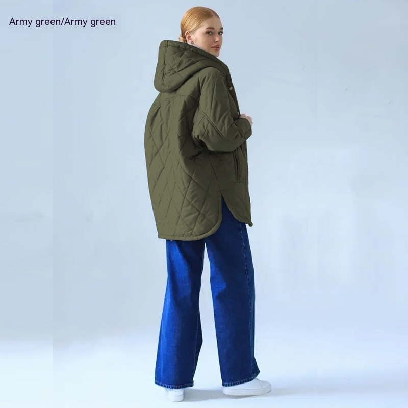 Women's Cotton padded Clothes European And American Fashion Woman Cotton Dress Coat Army Green - Shop at LoveMi