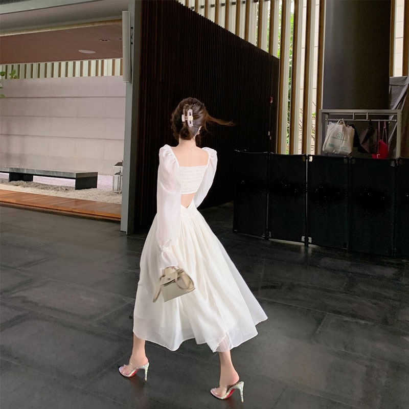 Square-Neck Bubble-Sleeve Dress, picture 4 of 6
