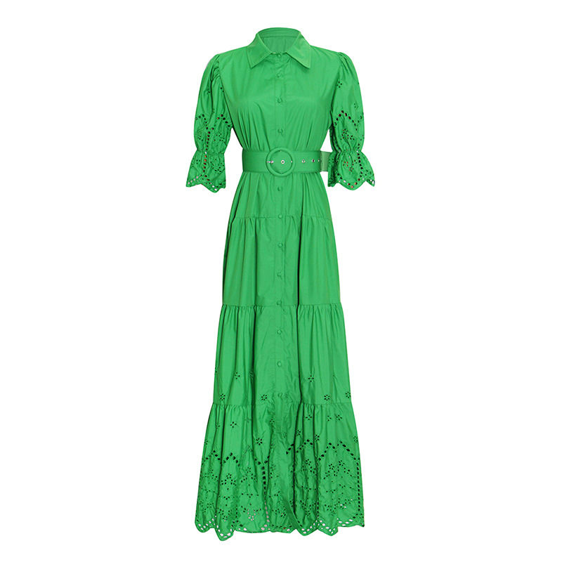 Single-Breasted Lapel Solid Color High Waist Dress - Image 1