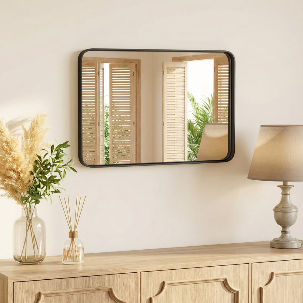 Anti-Fog Bathroom Wall Mirror -30in X 40in Shatterproof  Mirror With Rectangular Metal Frame, Black    Shipment From Walmart