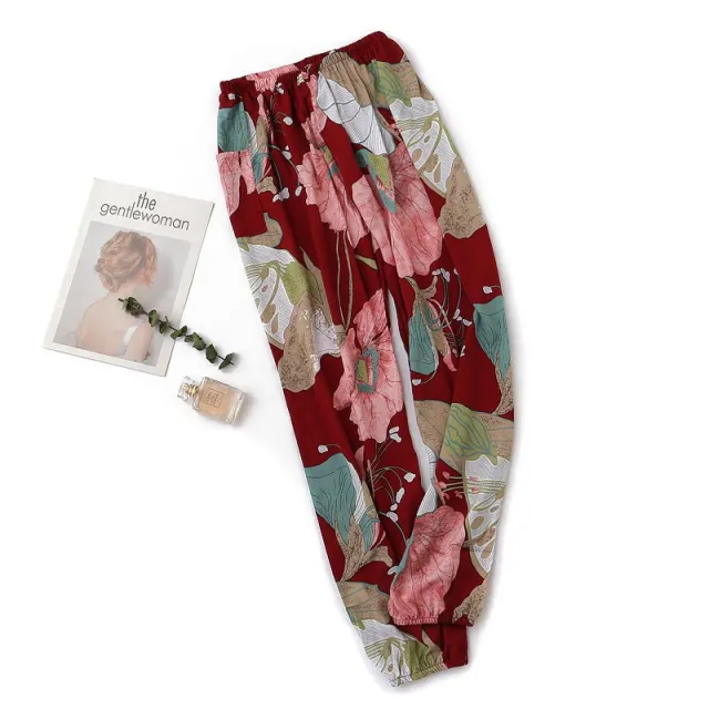Women's Plus Size Cotton Pajama Pants Red Flower - Shop at LoveMi