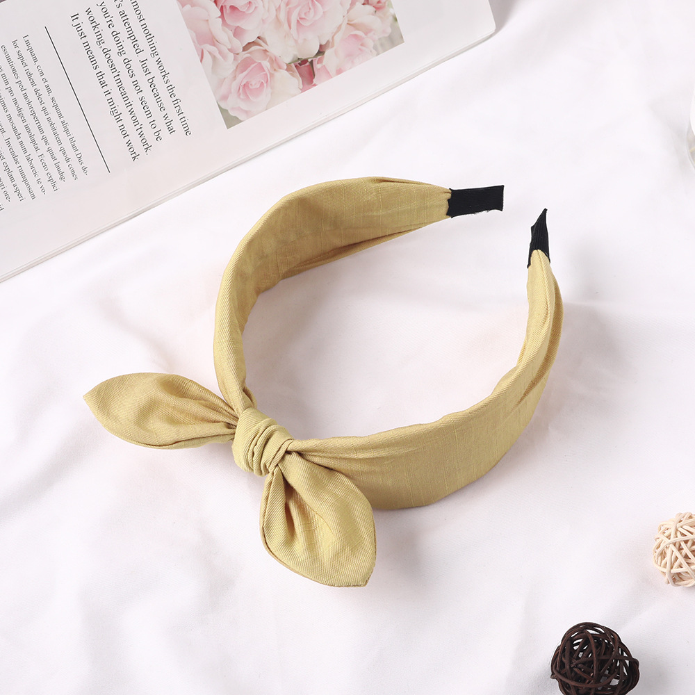 Fabric Rabbit Ears Hairband Solid Color Lemon Yellow - Shop at LoveMi
