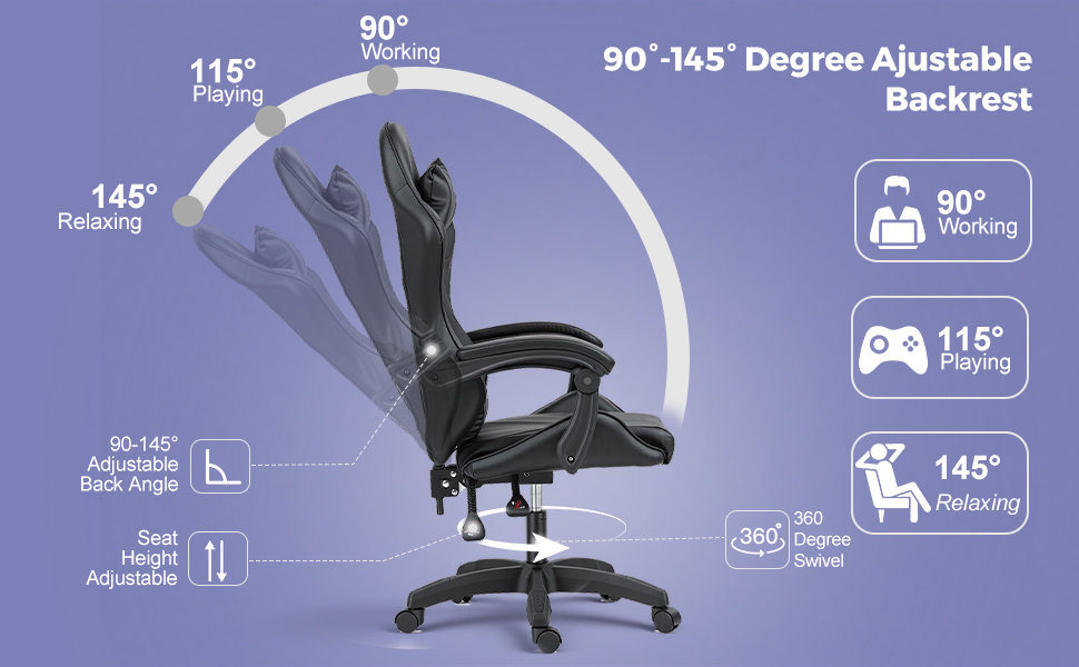 Gaming Reclining Swivel Chair For Adults,Ergonomic Racing PC With Lumbar Support — image 11