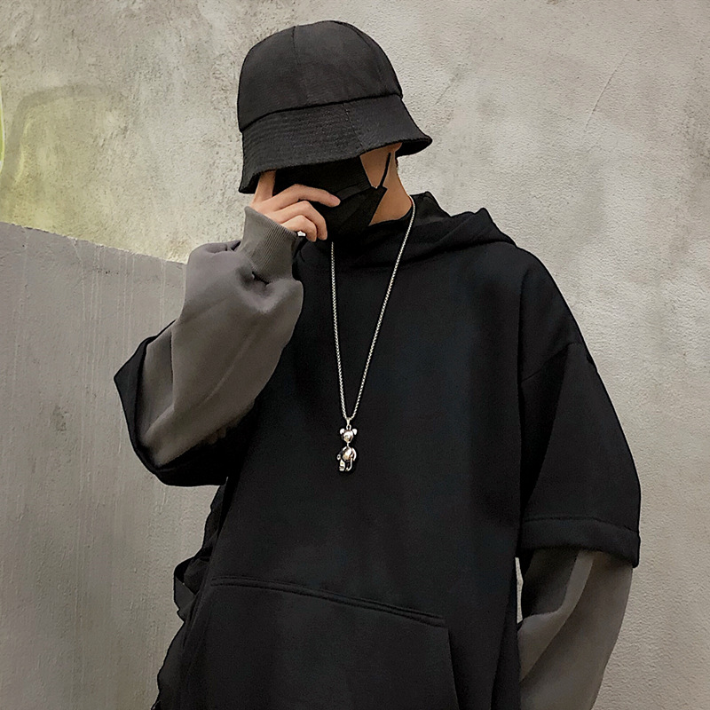 Autumn And Winter Vacation Two-piece Color Matching Loose Casual Plus Fleece Hooded Sweater