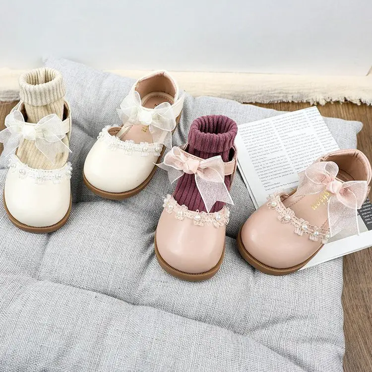 Leather Shoes, Bow Tie, Western Style, Baby Girl Princess Shoes, Fashionable Soft Soled Shoes For Little Girls