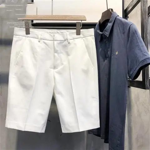 Male White Slim Five-point Pants Casual Small