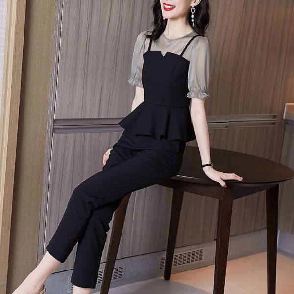 Fashion Chiffon Shirt Pants Casual Two-piece Suit