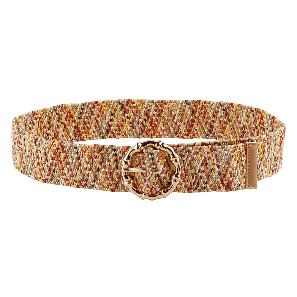 The New Color PP Grass Ladies Belt Perforated Free Boho Style With Fashionable Dress Pants - Multicolor