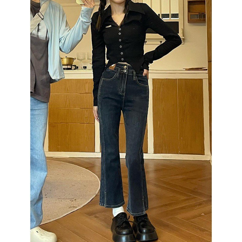 Women's High Waist Slit Skinny Jeans