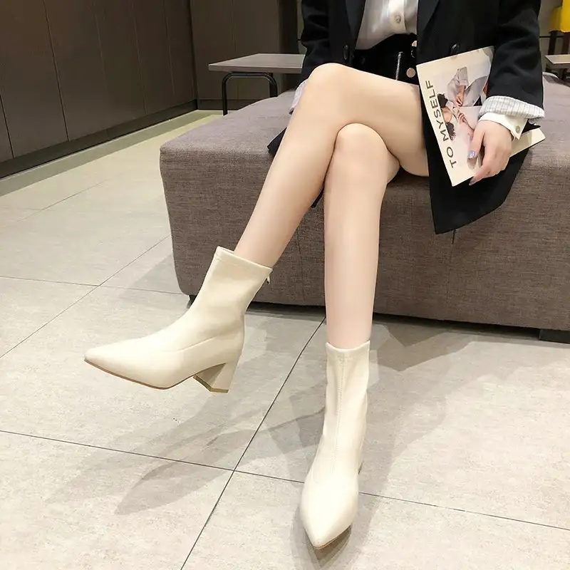 Elastic Short Women Fashion Thin And Thin High-heeled Martin Boots