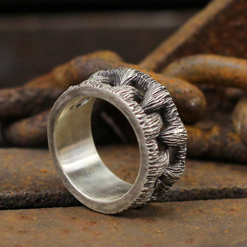 Title 7, Anillo de acero de titanio para hombre con dien...