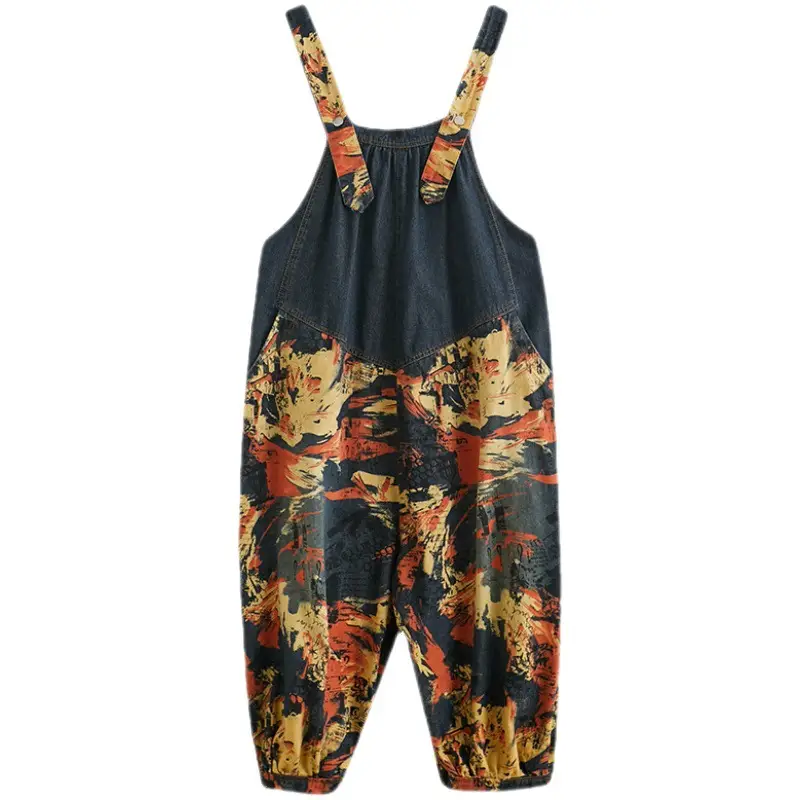 Spring Jean Overalls Printed And Washed Stitching For Women