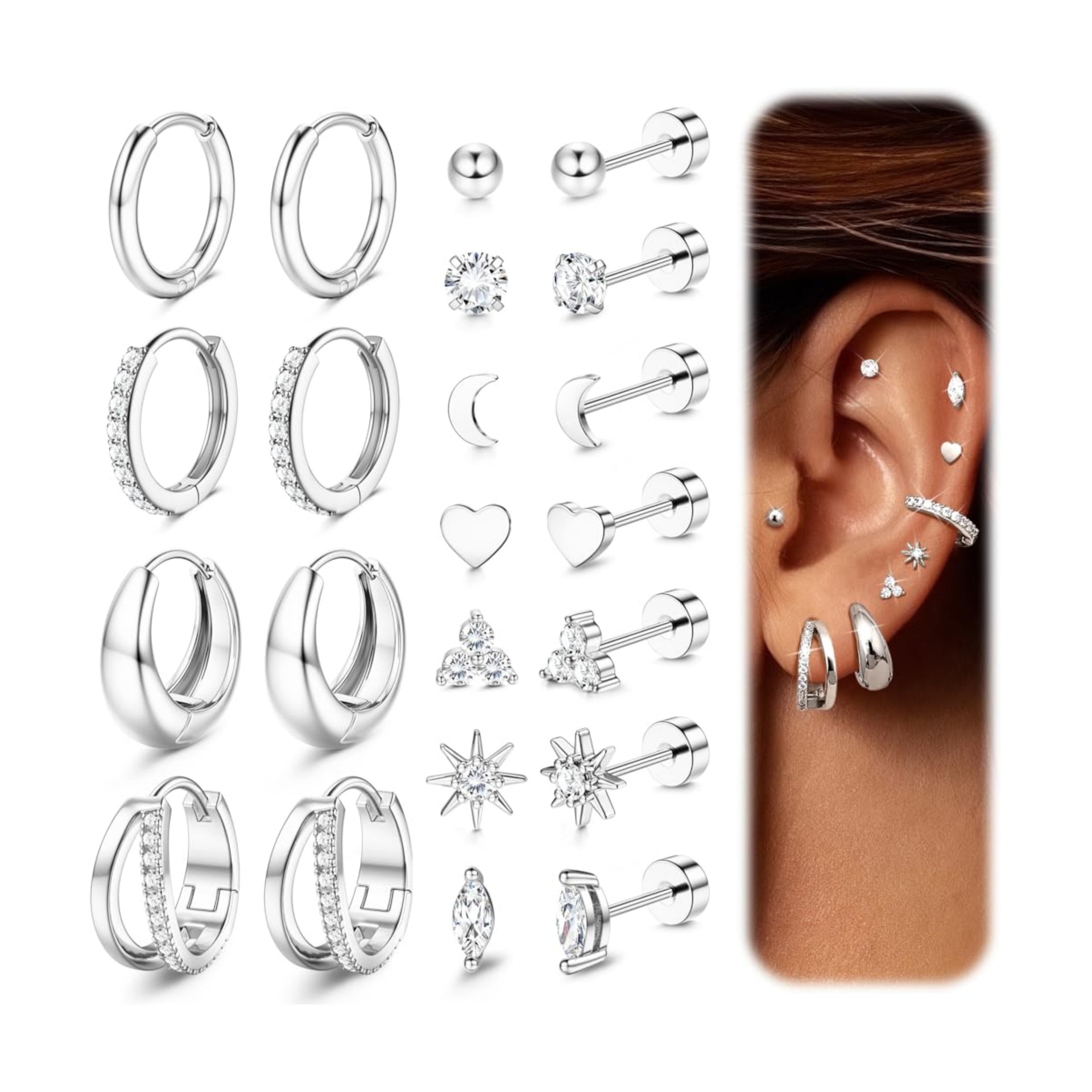 Brass Genuine Gold Electroplated Zircon Inlaid Earring Set thumbnail 2