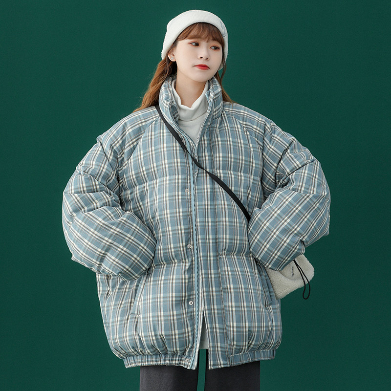 Plaid Padded Coat Women's Short Warm Jacket
