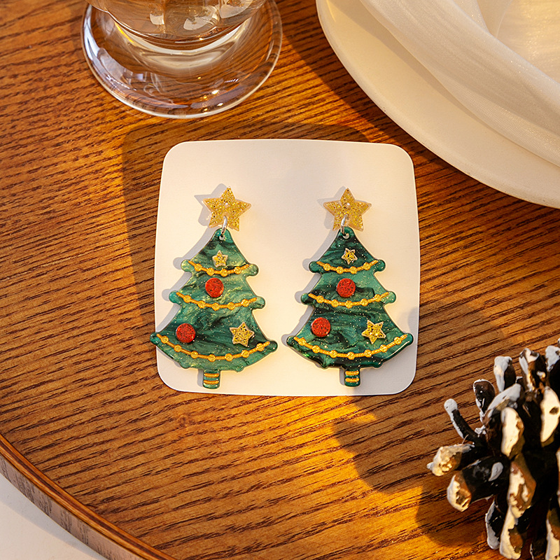 1pair Christmas Earrings Fashion Alpaca Dinosaur Cactus Gingerbread Acrylic Earrings Holiday Party Jewelry — view 3