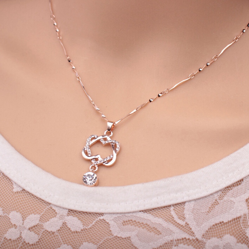 Korean Style White Gold Heart Necklace Double Heart