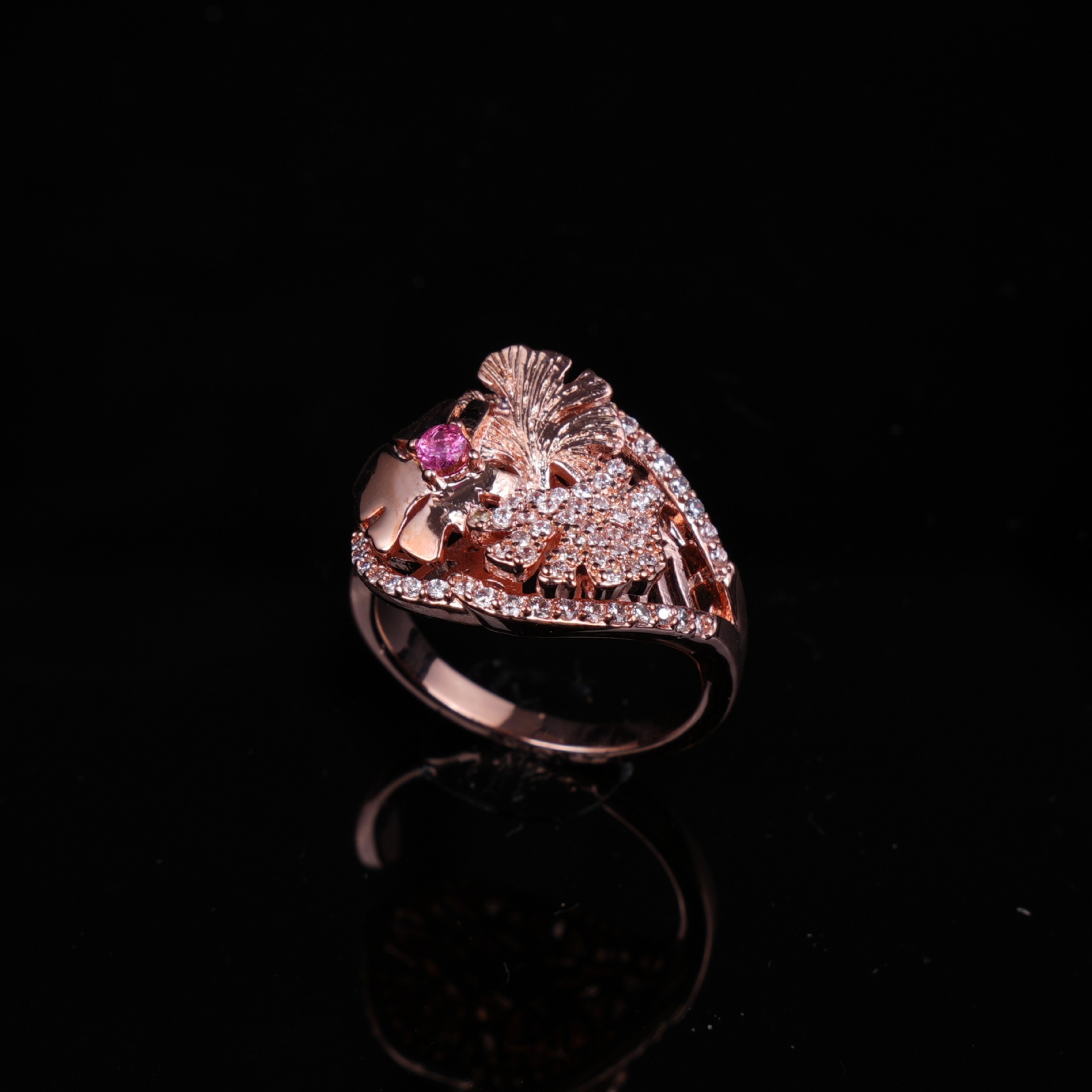 High End French Style Ring Copper 18K Gold Plated Adjustable Band