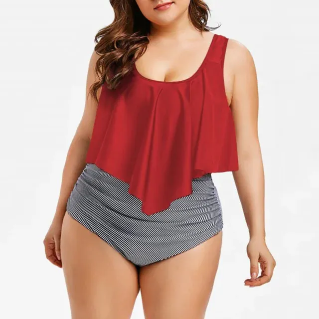 High Waist Ruffle Print Swimwear Red - Shop at LoveMi