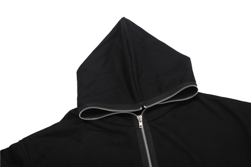 Title 3, Dark Black Zipper Cardigan Solid Color Hooded S...