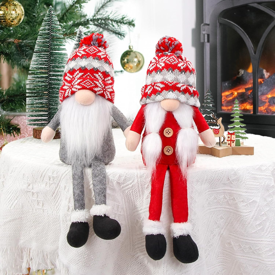 Christmas Gnomes Decorations 2 Pack Handmade Elf Santa Tomte Swedish Gnome Scandinavian Figurine Nordic Gnome Christmas Table Home Ornaments For Holiday Party Gifts 4