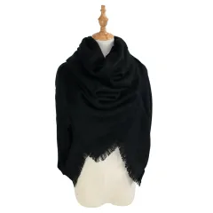 Women's Shawl With Square And LongSolid Colour Scarf - Black - View 1