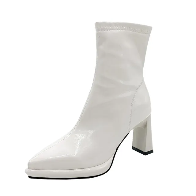 Thick heeled Fashion Heighten Elastic High heeled Martin Boots White - Shop at LoveMi