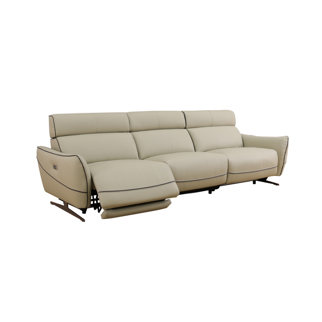 Pickup Only--Beige Top Grain Leather And PVC 3-Piece Living Room Recliner Sofa Set