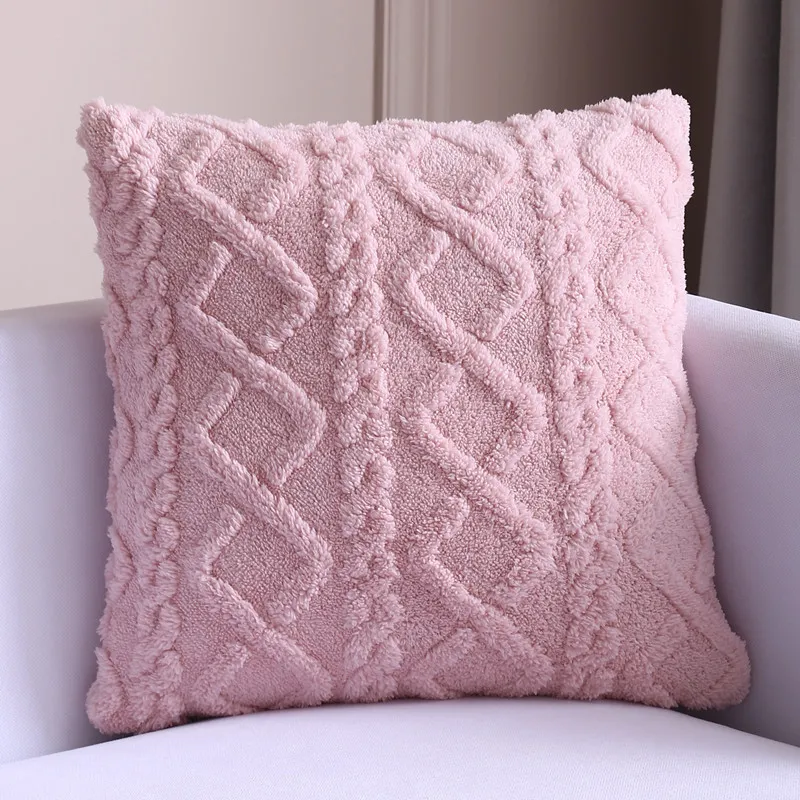 New Style Household Nordic Plain Cushion Cover Plush Warp Knitting - Pink