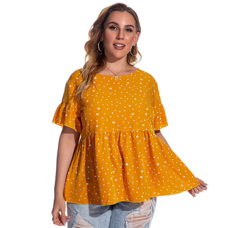 Title 5, Dot Flared Sleeve Short Sleeve Plus Size Women