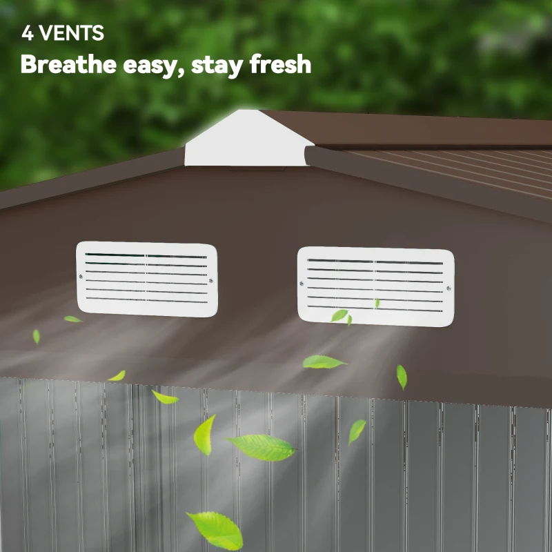 Outdoor Storage Shed, Garden Tool Metal Shed With Foundation Kit, Double Lockable Door, Air Vents And Sloping Roof, For Backyard, Patio, Lawn, Yellow