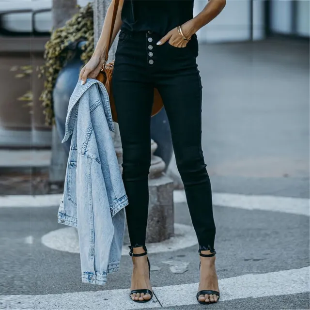 Fashion Casual Women's Solid Color Breasted Trousers Black - Shop at LoveMi