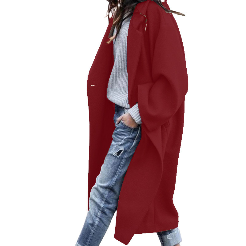 Women's Casual Long Woolen Coat Single Breasted Lapel Jacket with Pockets - Picture 10 of 10