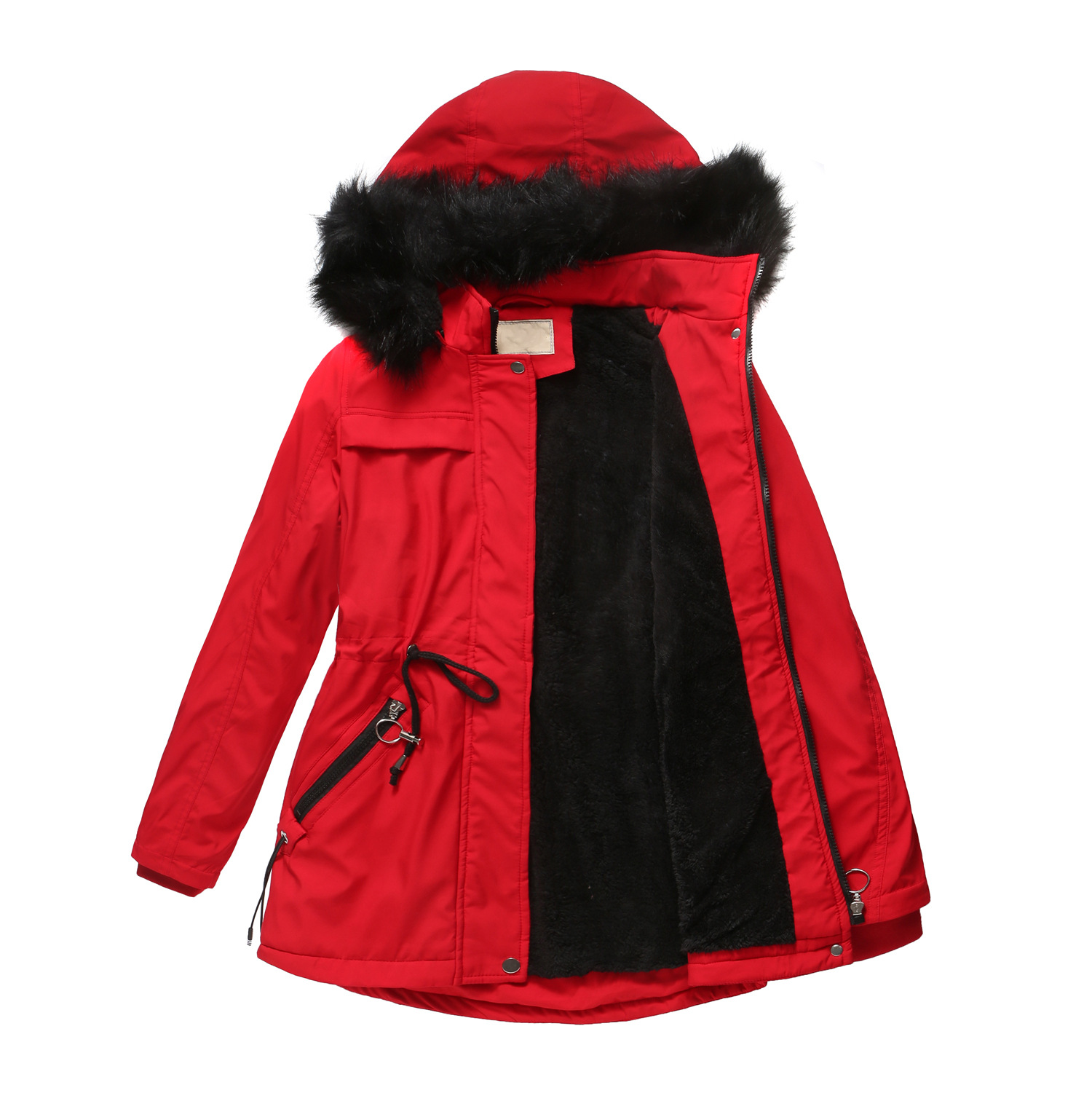 Pure Color Winter Ladies Cotton padded Coat With Detachable Hood And Red - Shop at LoveMi
