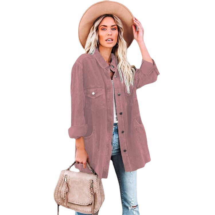 Women's Solid Color Lapel Loose Mid-Length Shirt Jacket