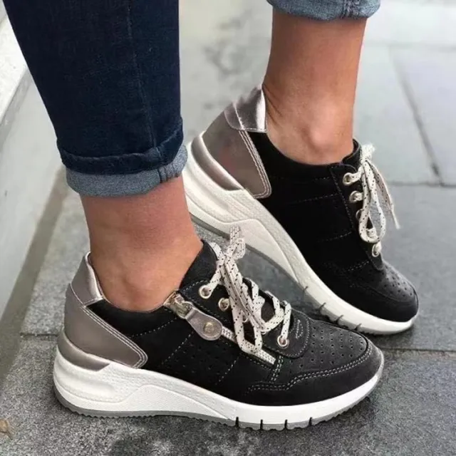 Fashion Lace up Sneakers Women Cozy Tinck soled Sports Shoes Black - Shop at LoveMi