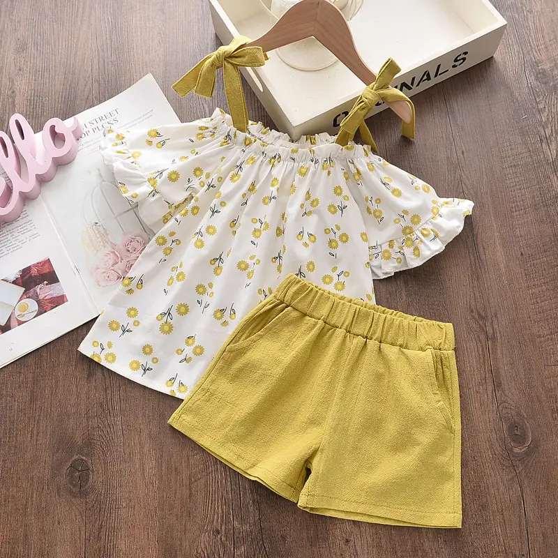 Floral Two-piece Suit Girls Toddler Suspender Suit Pants