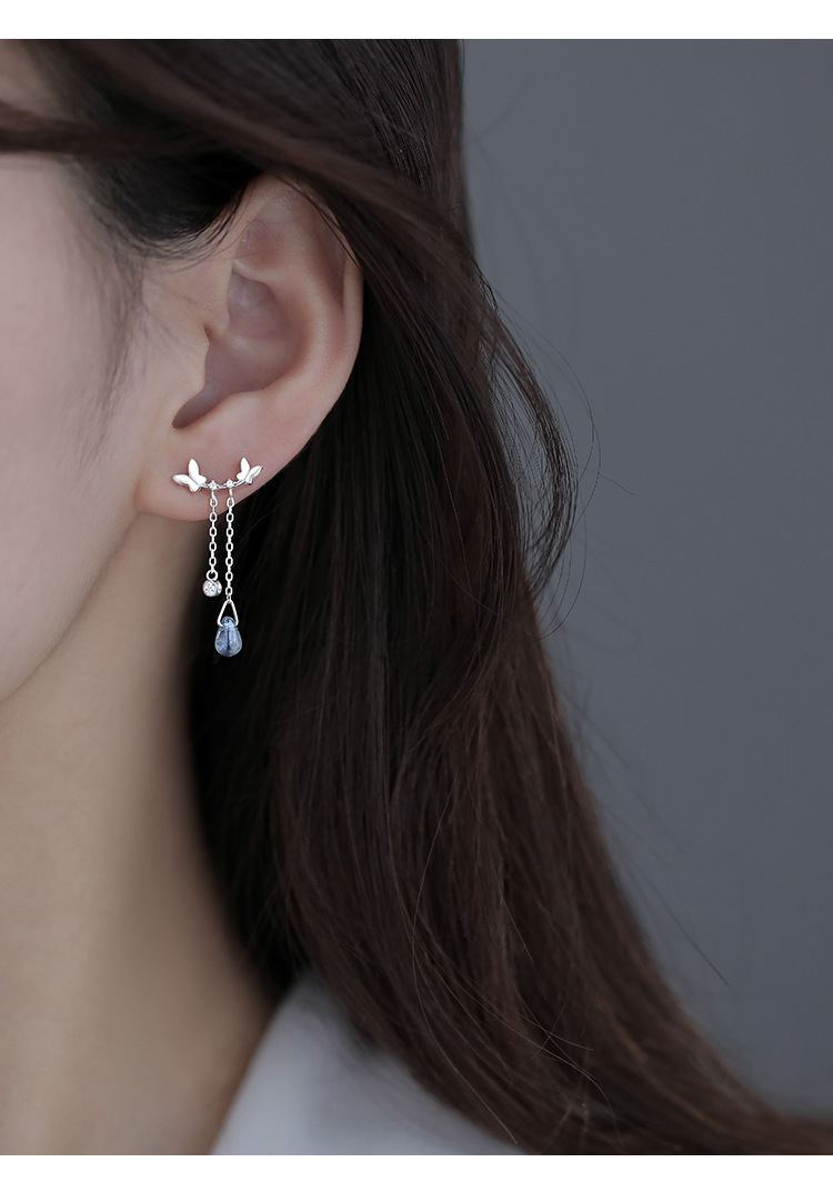 925 Sterling Silver Butterfly Tassel Stud Earrings