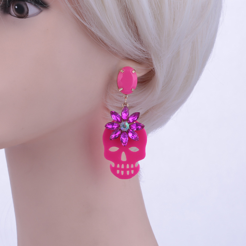 Acrylic Sheet Fashion Ghost Head Pendant Large Crystal Earring Jewelry