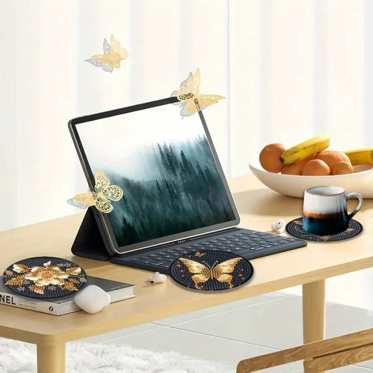 Diamond Art Drawing Coaster With Bracket, DIY Butterfly Pattern Diamond Art Coaster, Suitable For Adults And Beginners Diamond Drawing Kit, Diamond Kit Craft Supplies, Exquisite Gifts For Fri