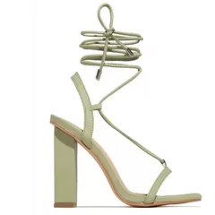 Women Shoes Square Toe Ankle Lace-Up Strappy Sandals Fashion Party Pumps - Green - View 1