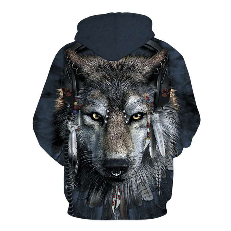 Title 3, Wolf Head Print Heren Hoodie Sweater Digitaal