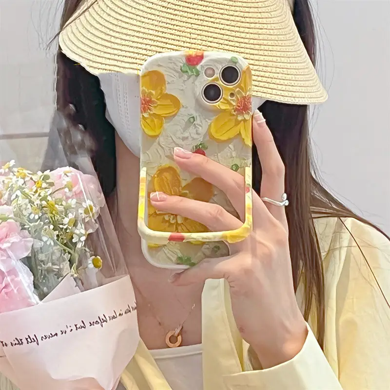 Oil Painting Yellow Flower Bracket Phone Case