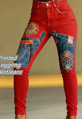 Vintage Color-blocked Ethnic-style Patchwork Printed Trousers