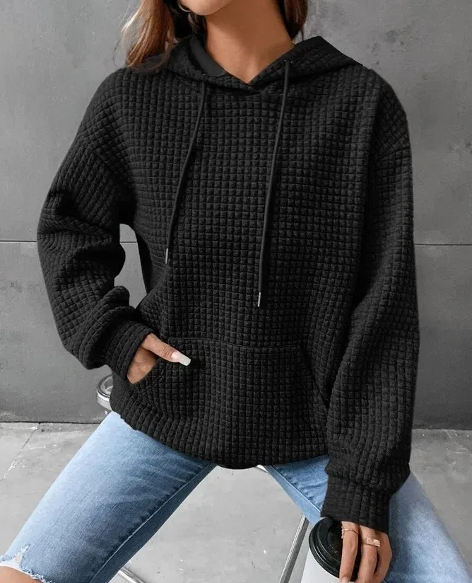 Women's Loose Casual Solid Colour Long-sleeved Sweater - Black