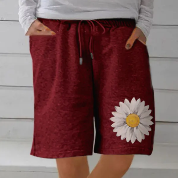 Women's Cotton And Linen Plus Size Elastic Casual Printed Shorts Red - Shop at LoveMi