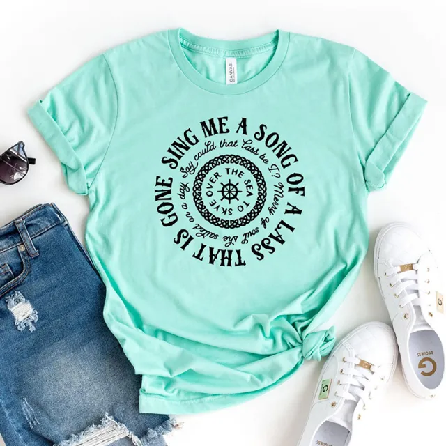 European And American Women's Letter Print Round Neck Short sleeved T shirt Light Blue - Shop at LoveMi