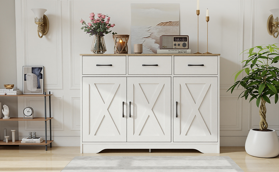 Wooden Sideboard 3 Drawers 3 Doors Entryway Dining Room Console Living Storage — image 6
