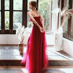 Can Wear Engagement Suspender Evening Dress For Women - Burgundy Medium Waist Long Sty - View 1