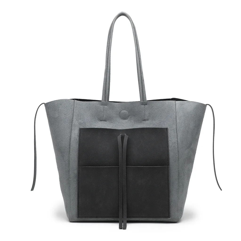 Contrasting Color Large Capacity Shoulder Bag - Black